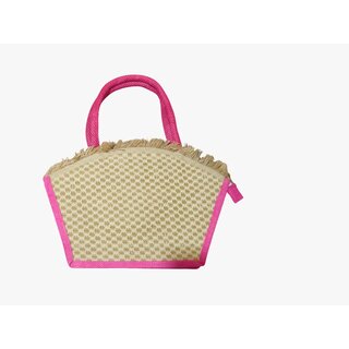 Pink Premium Jute Handcrafted Multipurpose Bag For Women view 2