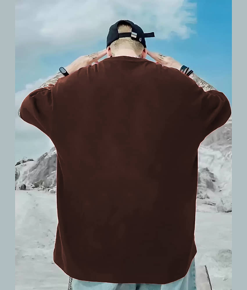 Leotude Men Cotton Blend Oversized Fit Printed T-Shirt ( Brown ) view 2