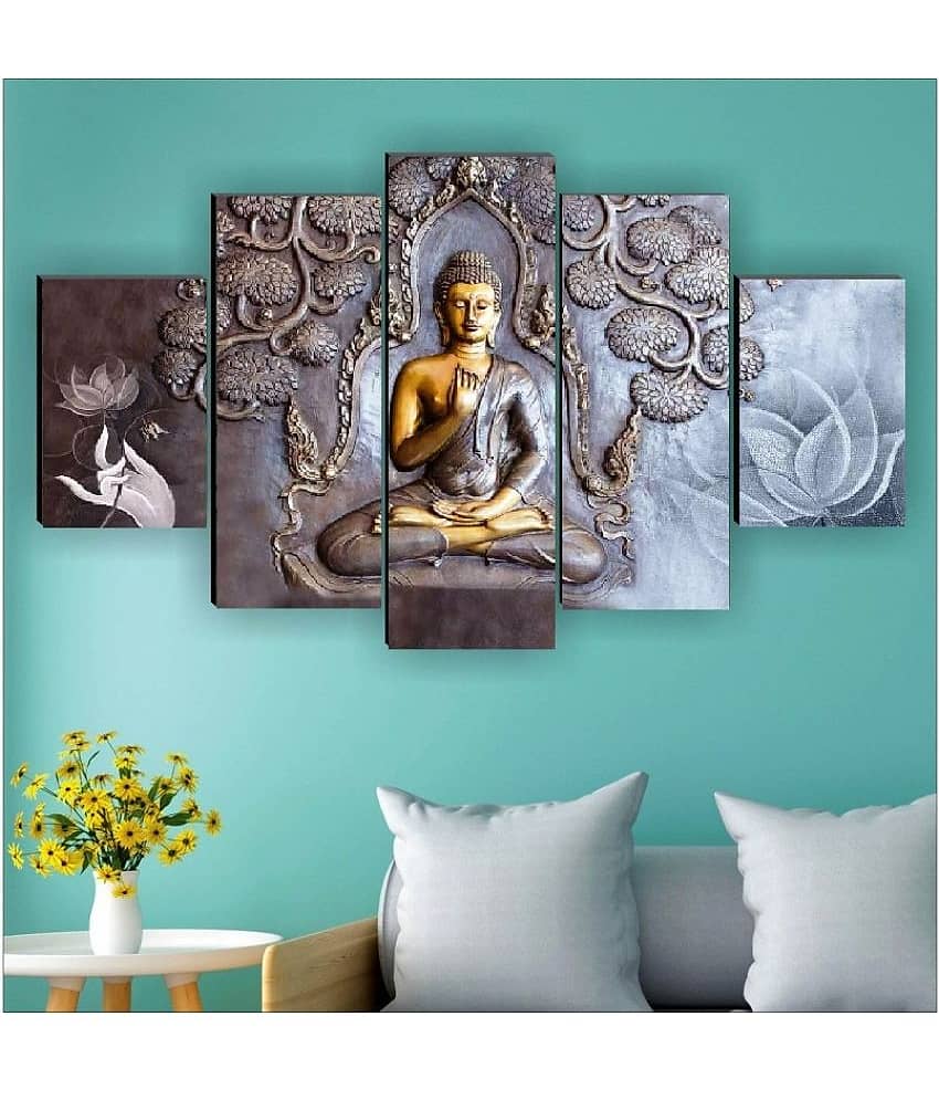 SNDArt Set Of 5 Lord Buddha Wall Paintings For Home Decor 18 x 30 inch view 2