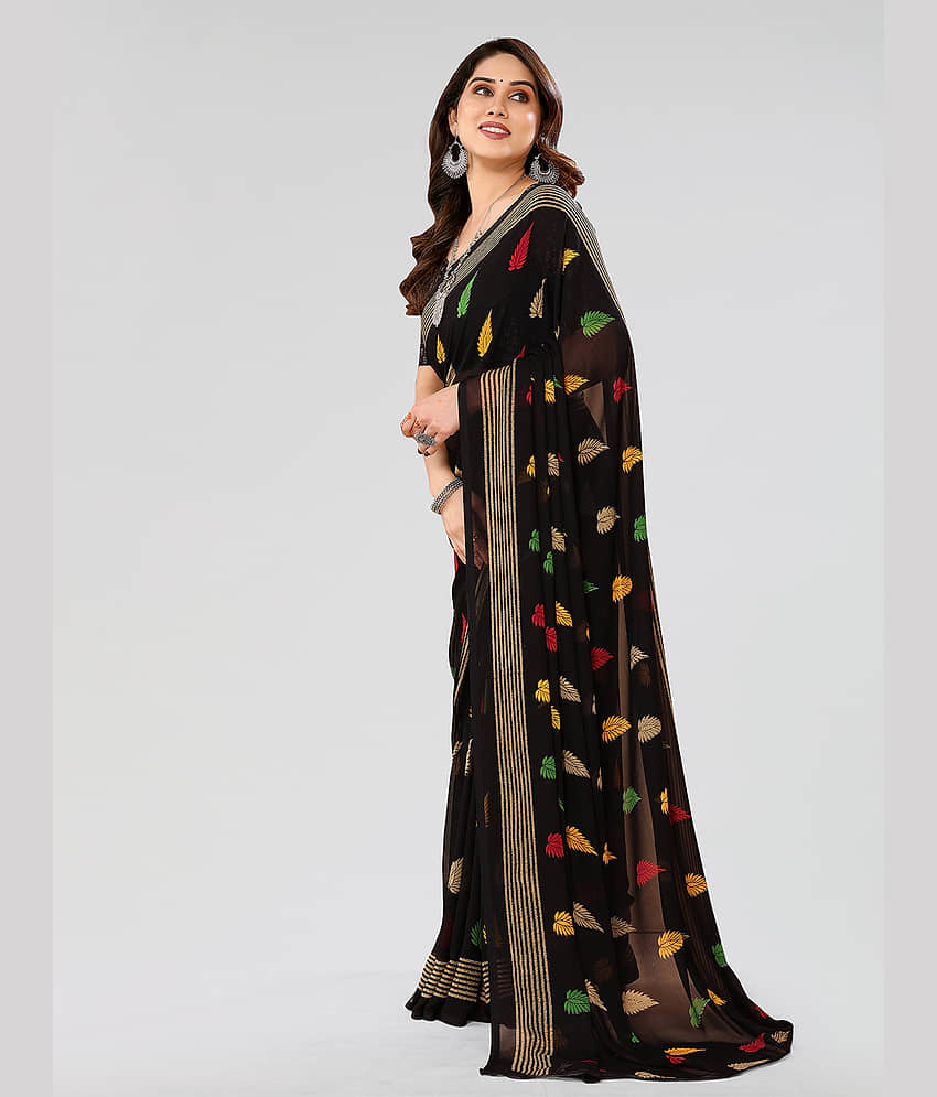 ANAND SAREES Georgette Printed Saree With Unstitched Blouse Piece ( Navy Blue ) view 2