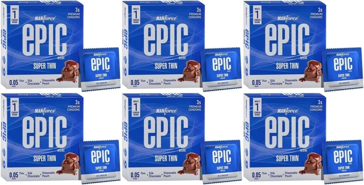 MANFORCE Epic Desire Super Thin Premium Condoms for Men Silk Chocolate Flavour Condom (3 Sheets) x Pack of 6 view 2