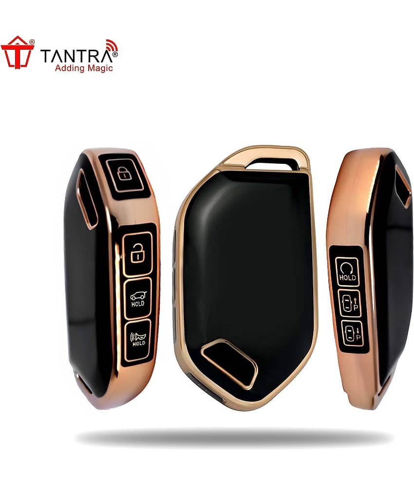 TANTRA TPU Key Cover and Round Key Chain Compatible With Kia Carnival 7 Button Flip Key (Black) view 2