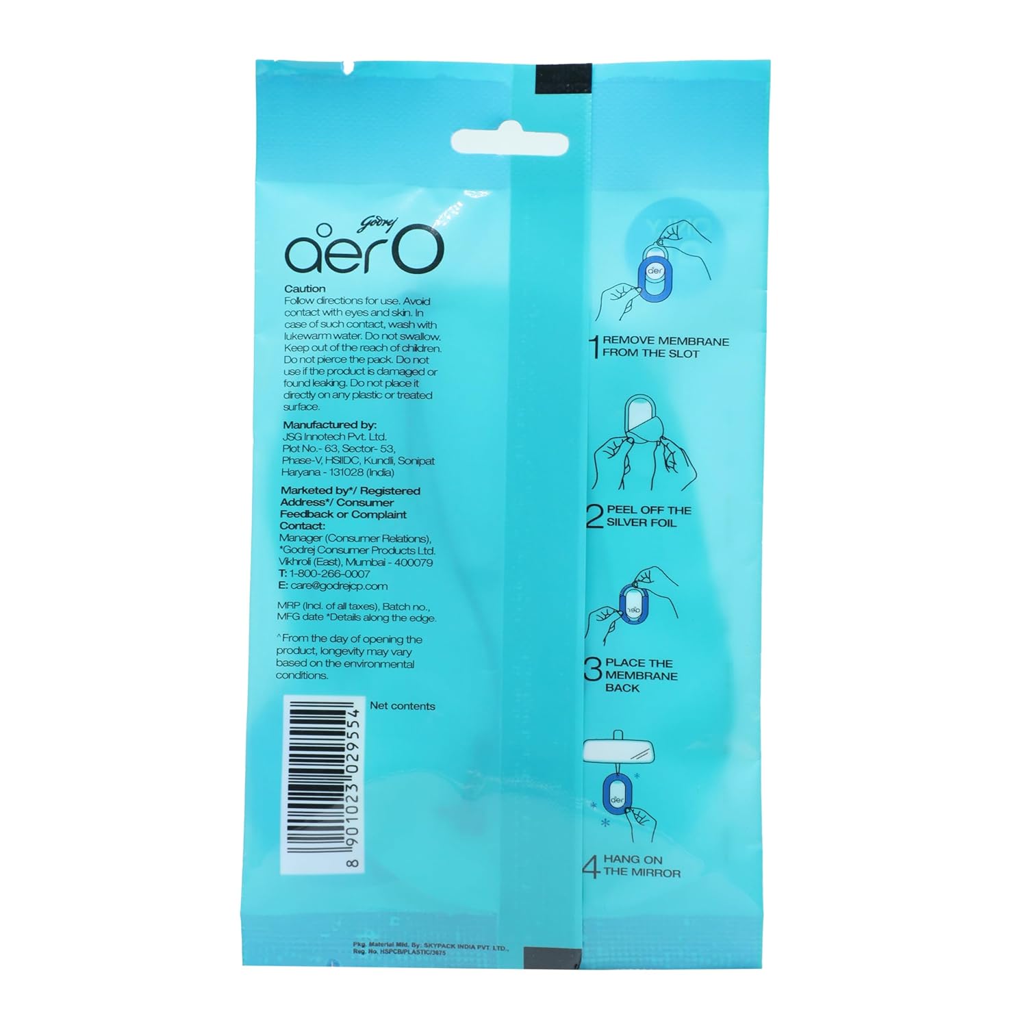 Godrej Aer O Hanging Car Air Freshener Gel Sachet, 7.5 gm (Cool Aqua) view 2