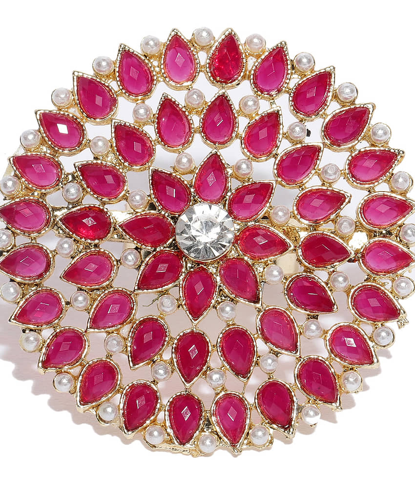 Asmitta Kundan Studded Fashion Jewellery Gold toned Adjustable Finger Ring for women and Girls view 2