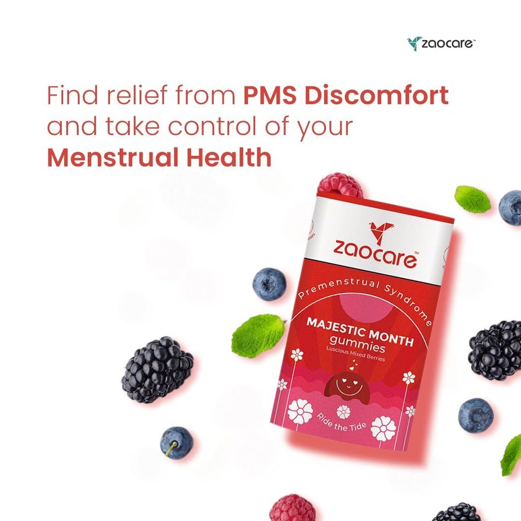 Zaocare Majestic Month Gummies For Women | For Premenstrual Syndrome, Period Pain Relief, Mood Swings, Hormonal Imbalance | 30 Gummies Pack(1 Gummy Daily) view 2