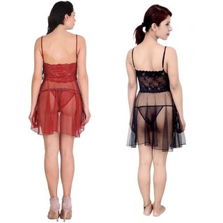 Kismat Fashion Sexy & Stylish Net Babydoll Nighty With Panty Set Pack Of Two Babydoll view 2