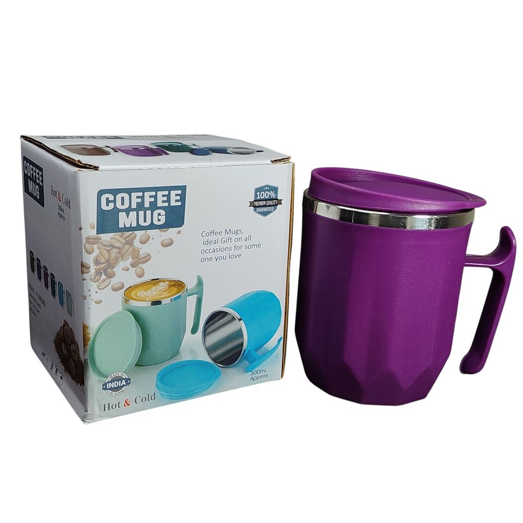 Purple Hot & Cold Coffee Mug with Lid, 300ml, Double Walled Insulated, Leakproof view 2