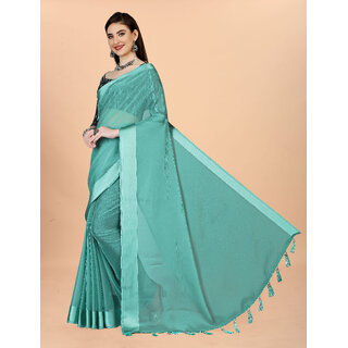 Sky Blue Colour Chiffon Solid Printed Saree With Blouse Piece view 2