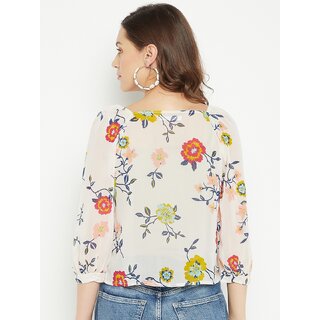 PURYS Women White Printed Basic Top view 2