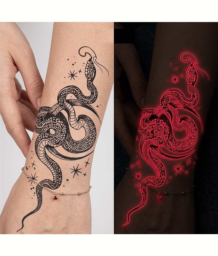 The Canvas Arts Glow In Dark Red Temporary Tattoo Sticker Unisex Body Tattoo view 2