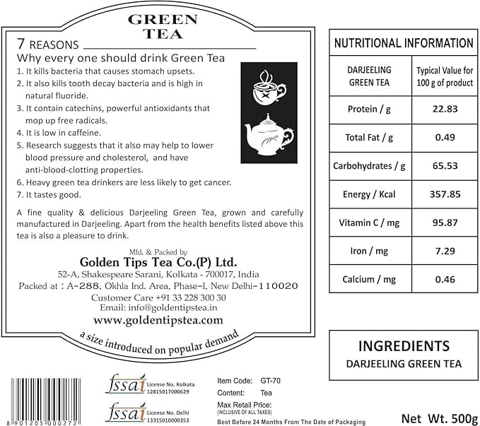 Golden Tips Darjeeling Flowery Pekoe Loose Leaf Green Tea with Delicate Flavor, Floral Aroma & Pale Green Cup, Naturally Fresh & Refreshing (500 Gram, 250 cups ) view 2