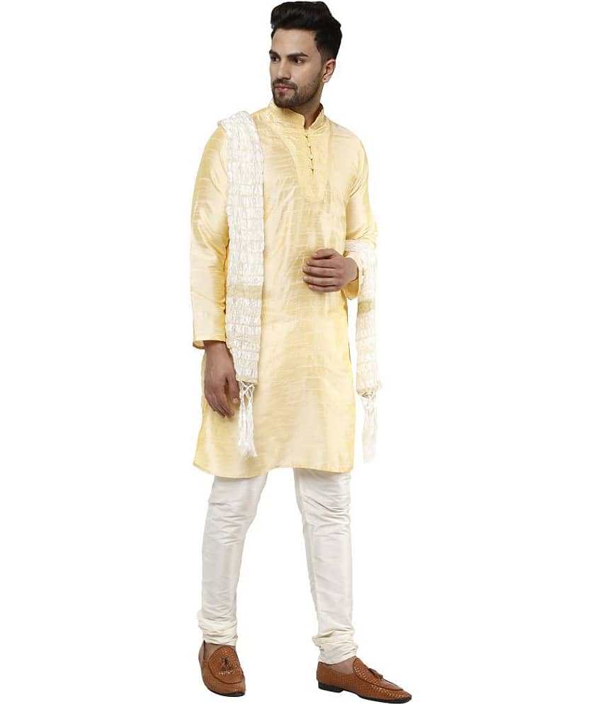 SKAVIJ Beige Silk Blend Kurta Pyjama Set view 2