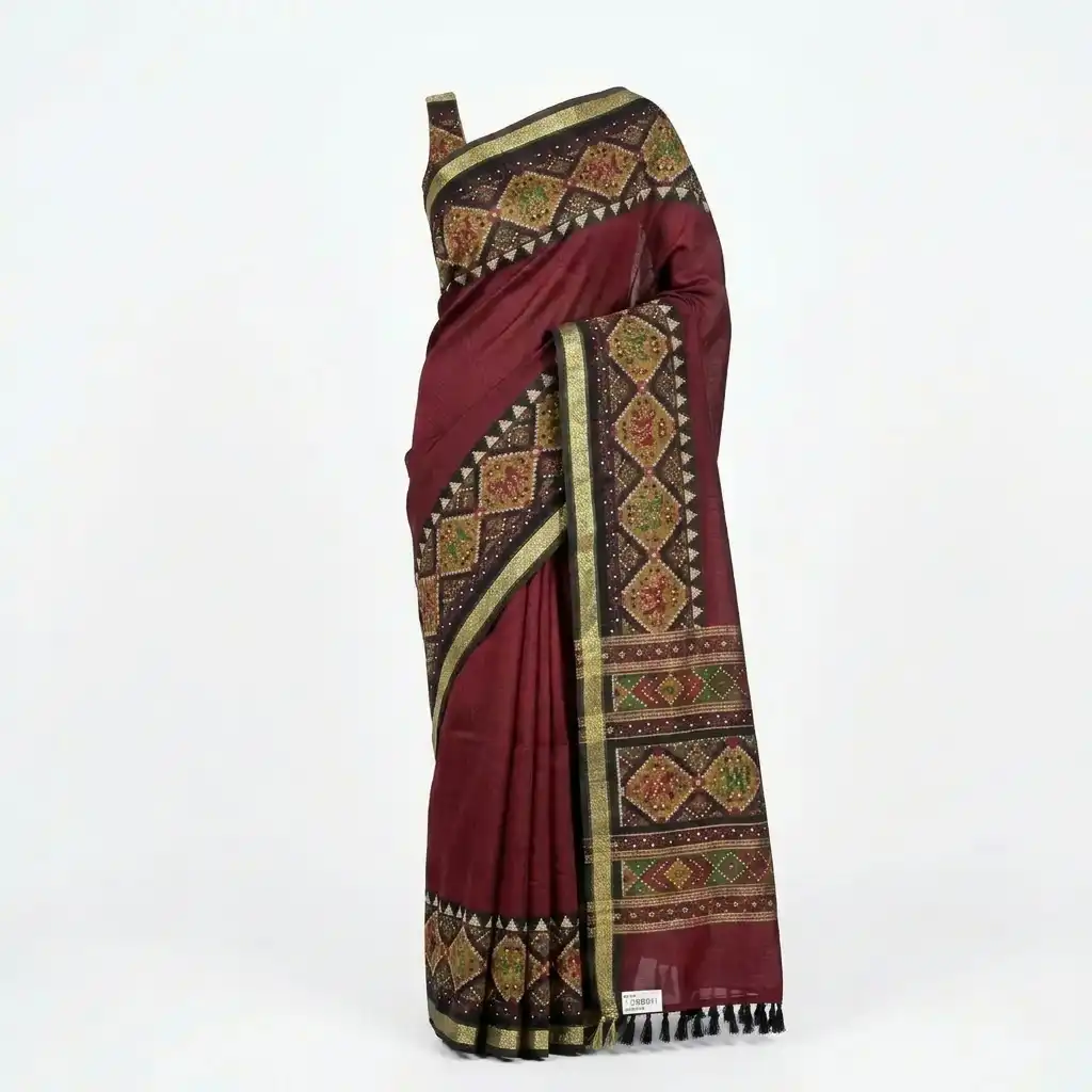 Sambalpuri Deep Maroon Ikat Handloom Saree