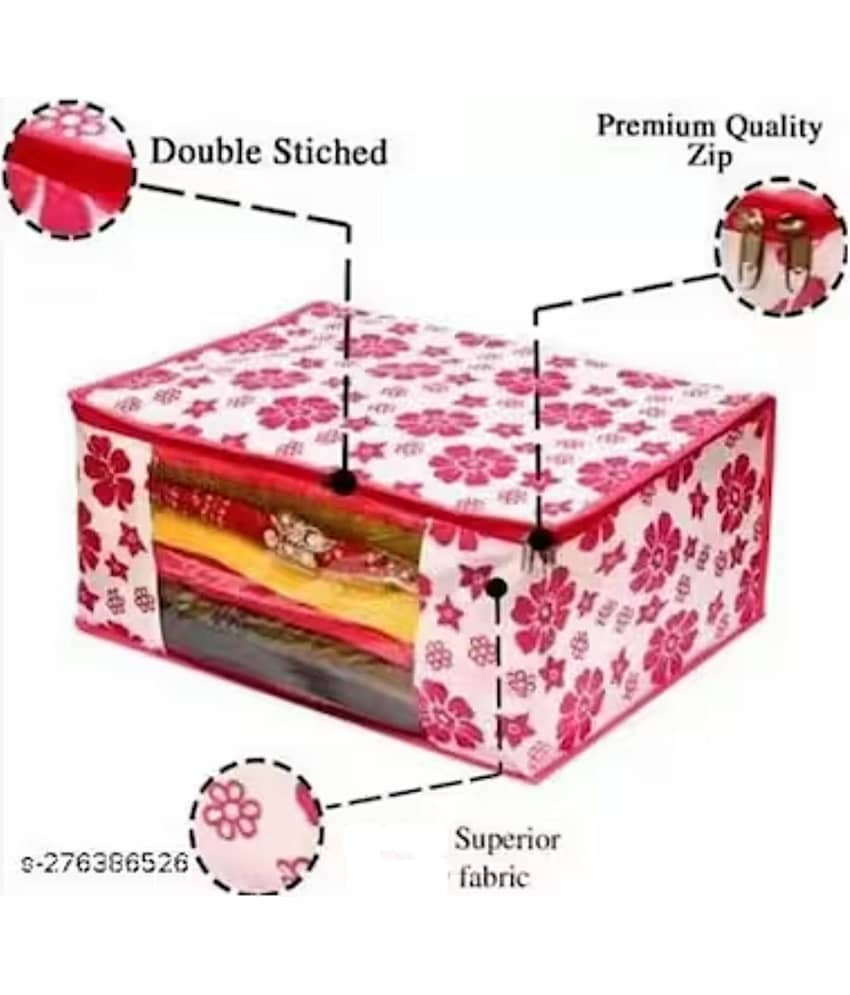 Non-Woven Saree Cover Cloth Storage & Organizer ( Pack of 4 ) Pink Multi Saree Cover view 2