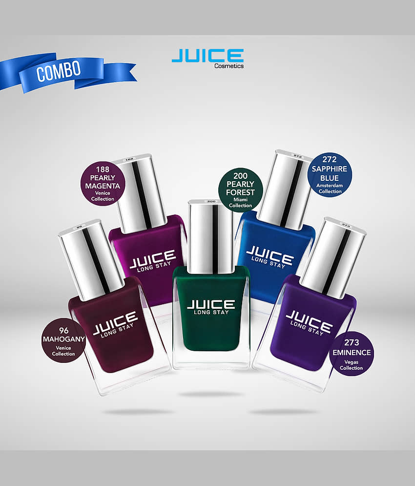 Juice Mahgany,Magenta,Green,Blue,Eminence Nail Polish 96,188,200,272,273 Multi Glossy Pack of 5 55 mL view 2