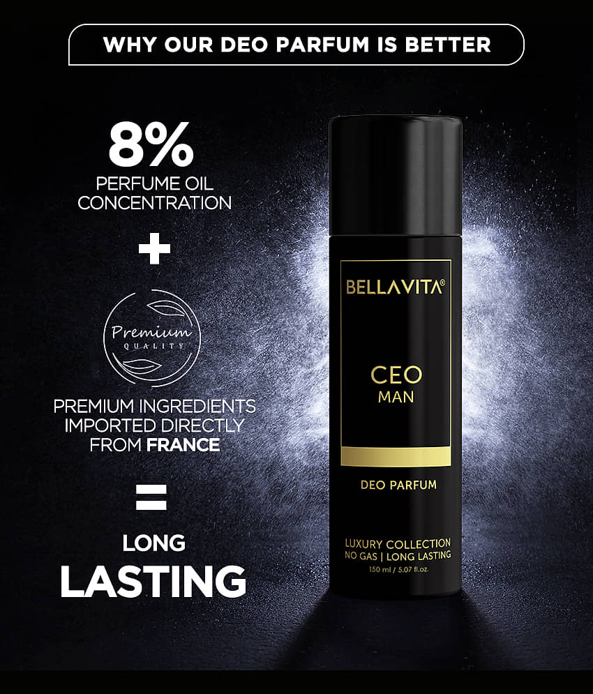 Bella Vita CEO Man Body Perfume 150ml Premium No Gas Deo for Men Long Lasting Office Fragrance with Tonka Agarwood & Sophisticated Masculine Notes view 2
