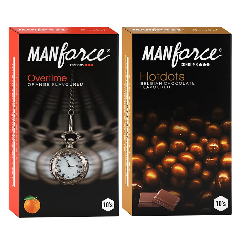 MANFORCE Premium Hotdots Belgian Chocolate with Bigger Dots & Overtime Orange 3in1 (Ribbed Contour Dotted) Condoms - 10s (Pack of 2) Condom (Set of 2 20 Sheets) view 2