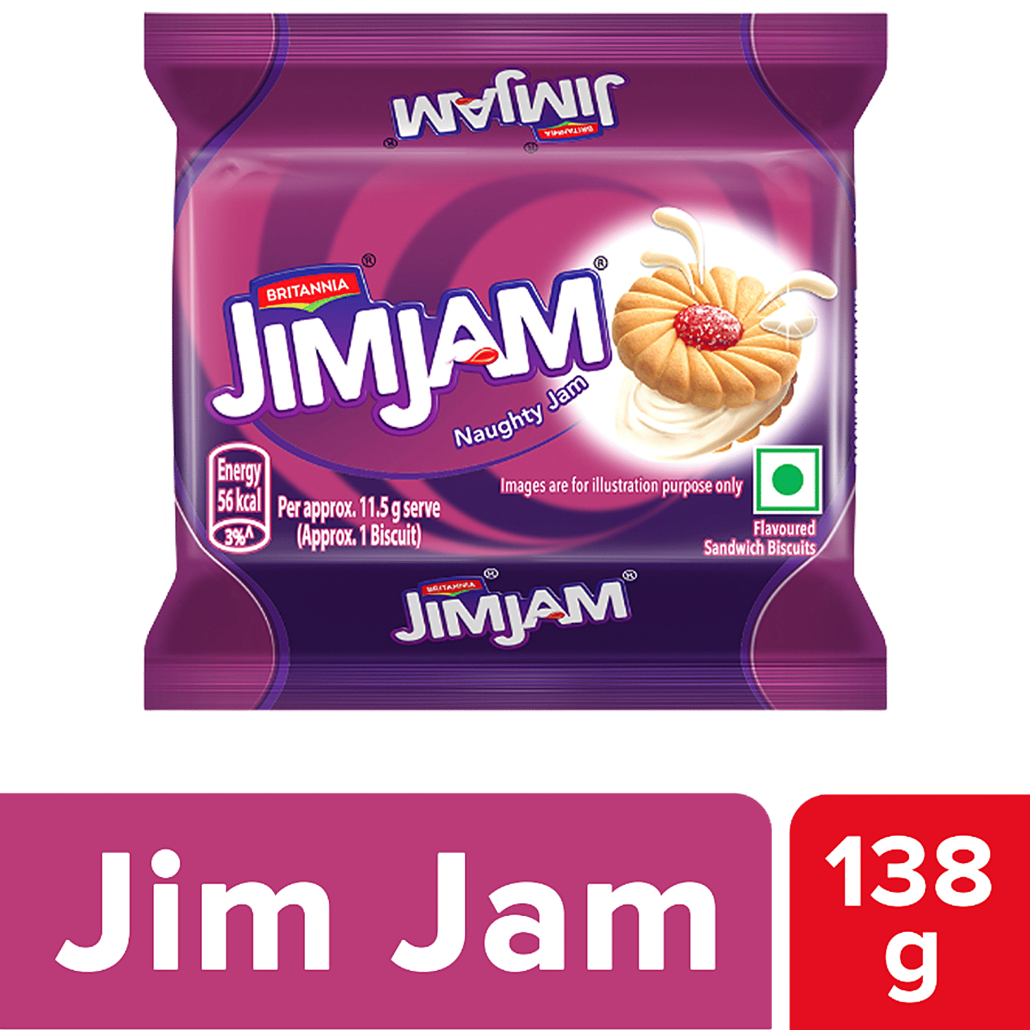 Britannia Jim Jam Cream Biscuit - Crunchy, Ready To Eat, 138 G