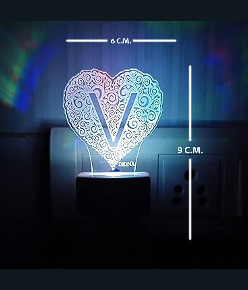 DIONA Night Lamp V Alphabet Heart Night Light Bedroom, Living Room, Kids Room view 2