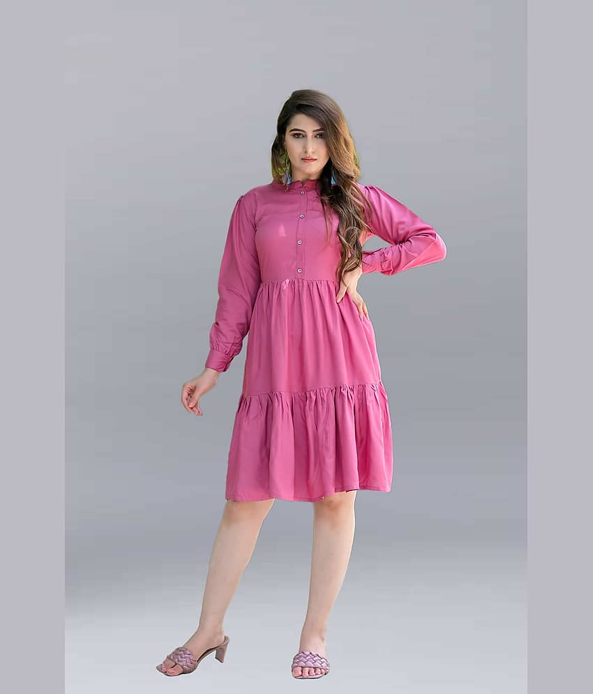ZAMAISHA Women Rayon Solid Fit & Flare Dress ( Pink )