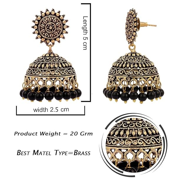 "Stunning Oxidized Gold Plated Chandbali Earrings with Black Beads for Women" view 2