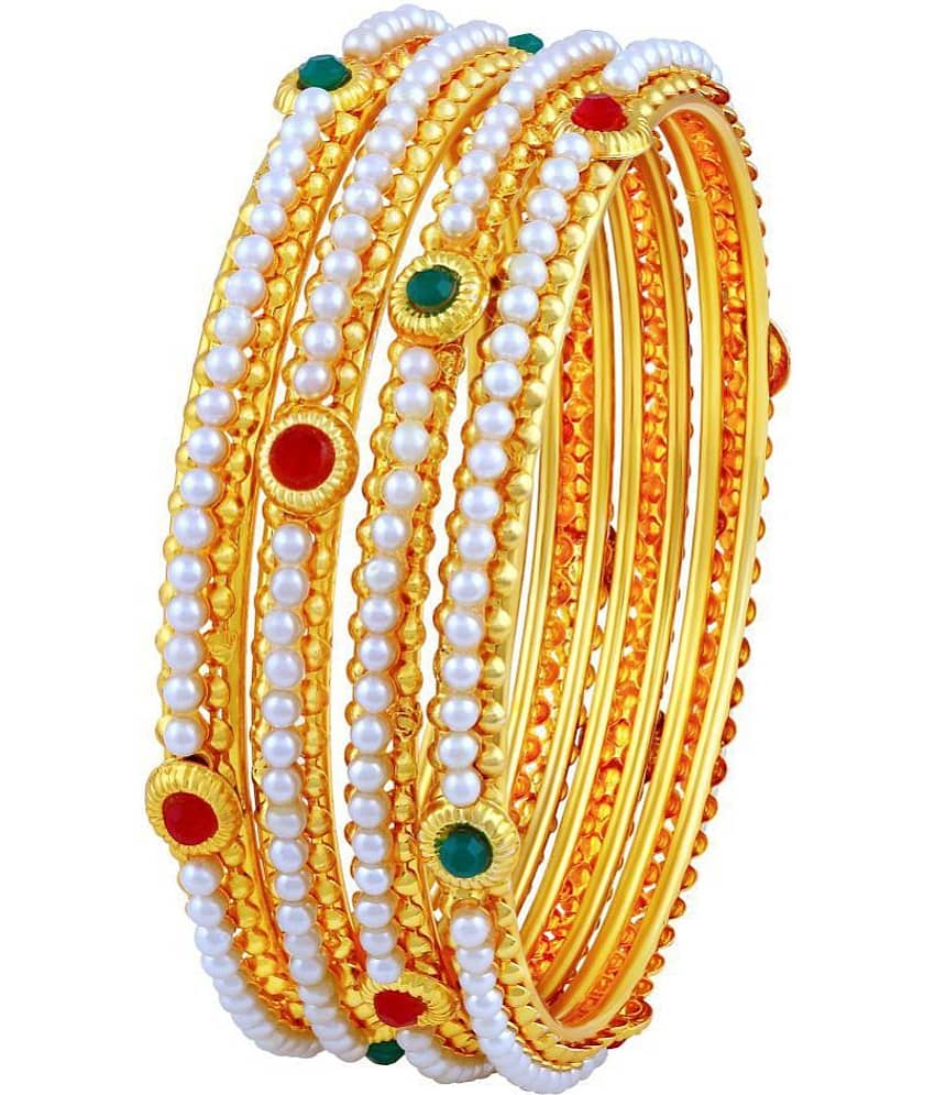 Asmitta Astonish Traditional Gold Plated Red & Green Stone Bangle For Women