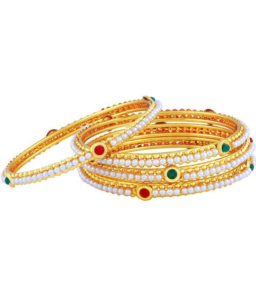 Asmitta Astonish Traditional Gold Plated Red & Green Stone Bangle For Women view 2