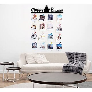 Khush Its Amazing Wood Moments Hanging Photo Display, DIY Picture Photo Frame Collage Set Includes Multi colour Clips (Happy Birthday) view 2
