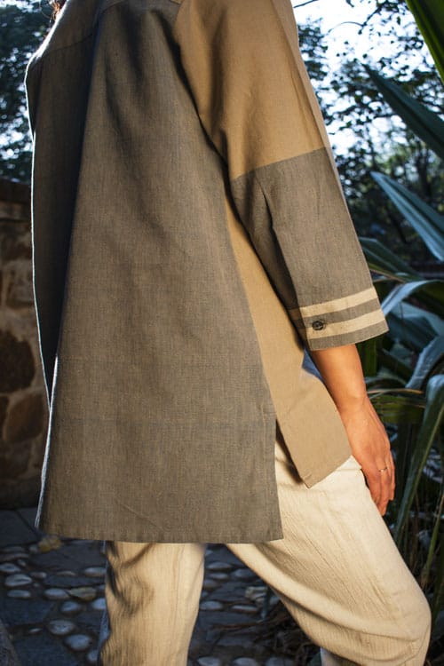 Akriti Beige Handwoven Extra-Weft collared Shirt view 2