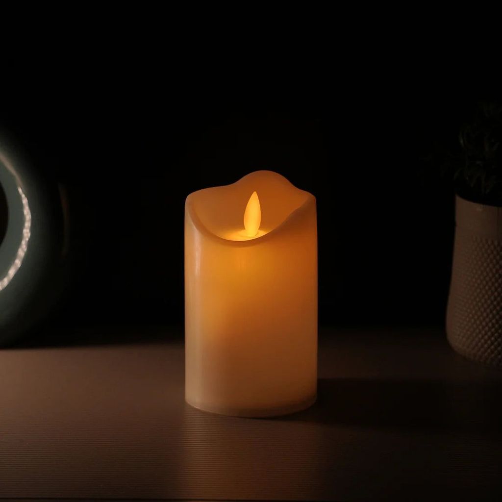 LED Moving Flame Pillar Candle - Smooth Ivory view 2