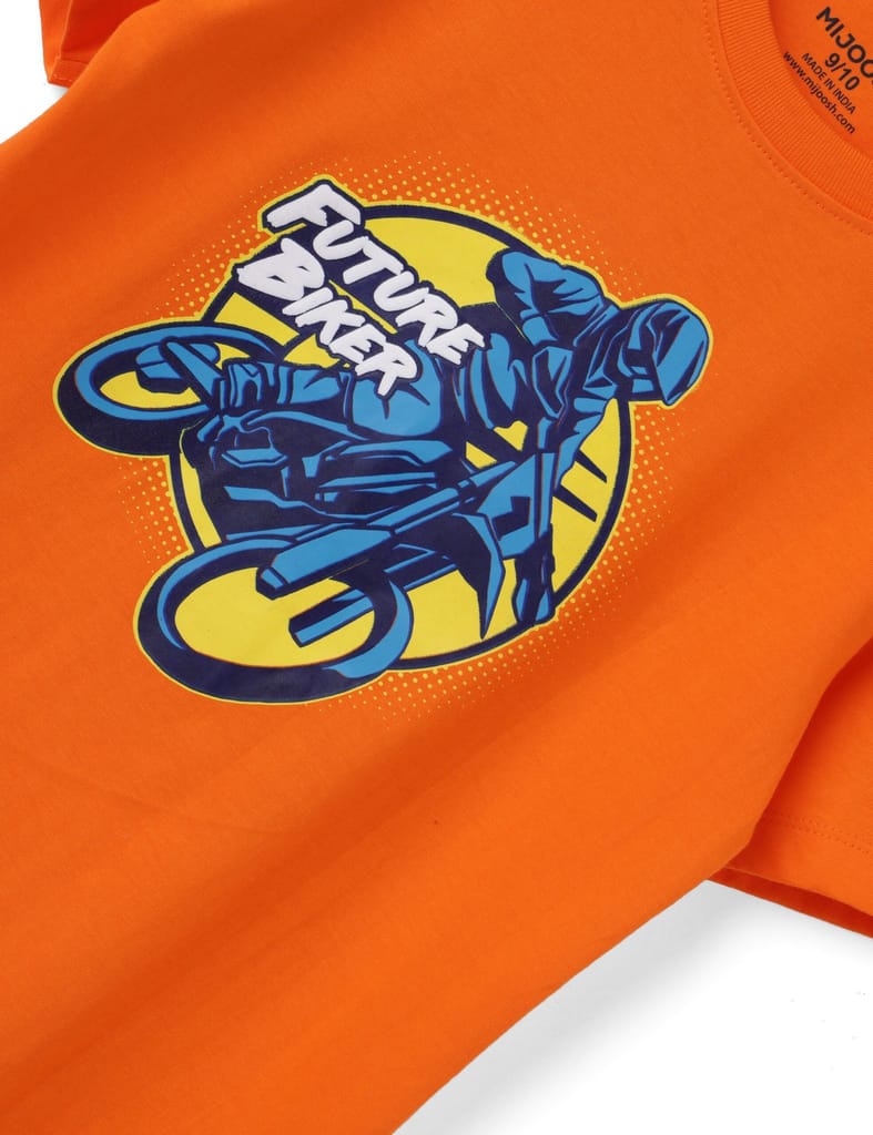 Boys T shirt Cotton Scarlet Ibis Orange Future Biker view 2