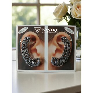 Vivastri Peacock Oxidised Silver Alloy Earcuff,Cuff Earrings for Women & Girls [VIVA2790ERG] (Pack of- 1 Pair Earring)