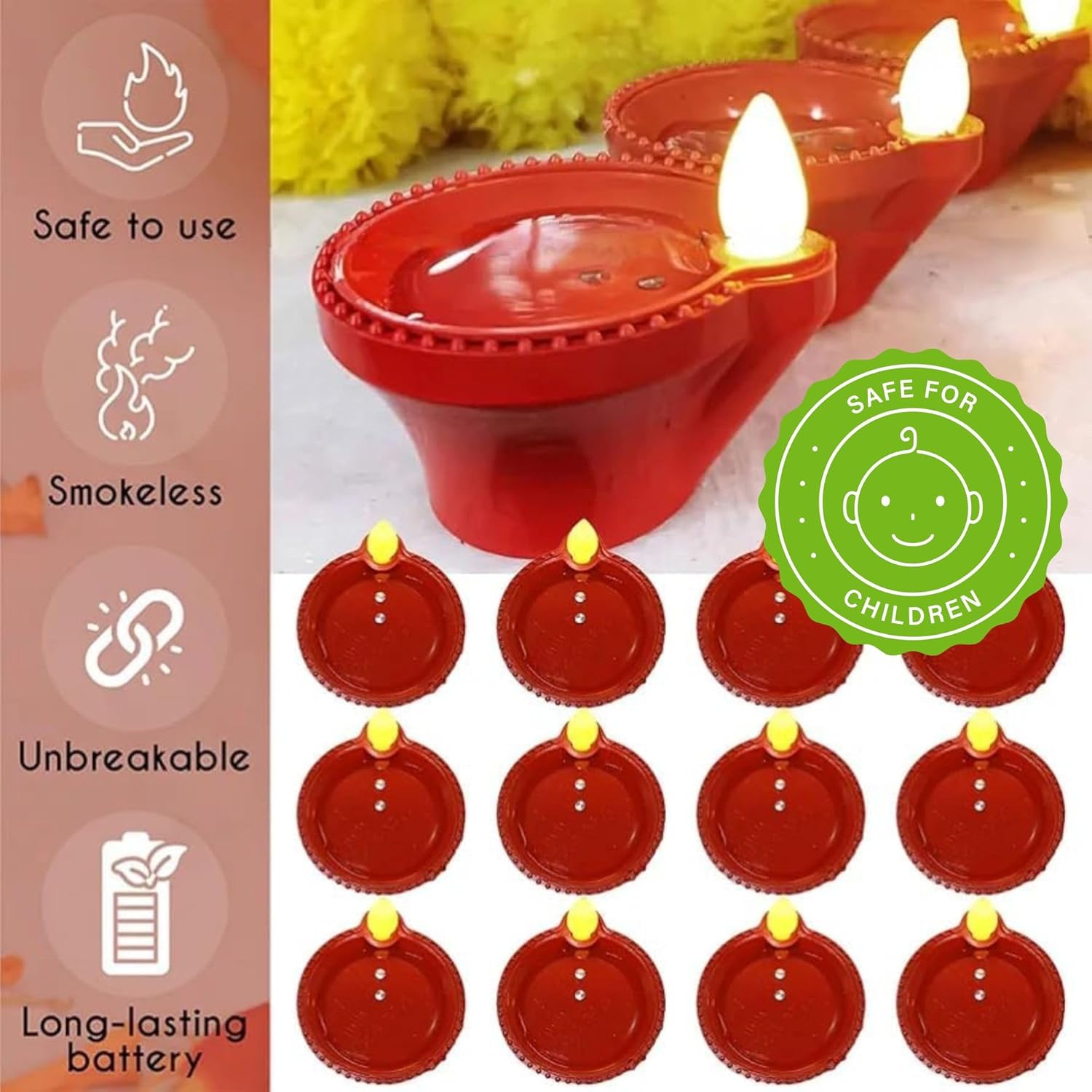 Water Sensor Eco-Friendly Led Diyas Candle E-Diya, Decoration Diwali Lights (Pack of 24) view 2