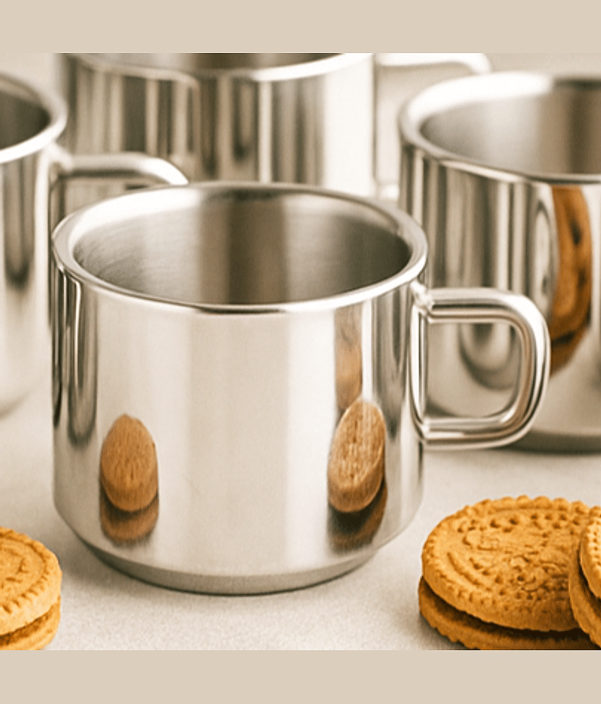 STEEPLE Solid Stainless Steel Tea Cup 120 ml ( Pack of 12 ) view 2