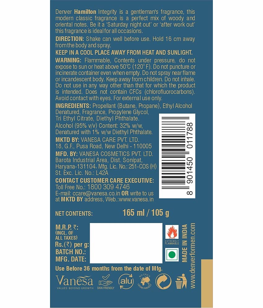 Denver Integrity 165 ml Each Deodorant Spray for Men 330 ml ( Pack of 2 ) view 2