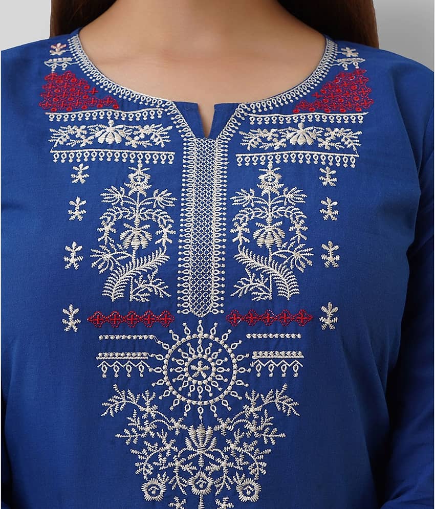 Radiksa - Blue Cotton Women's Straight Kurti ( Pack of 1 ) view 2