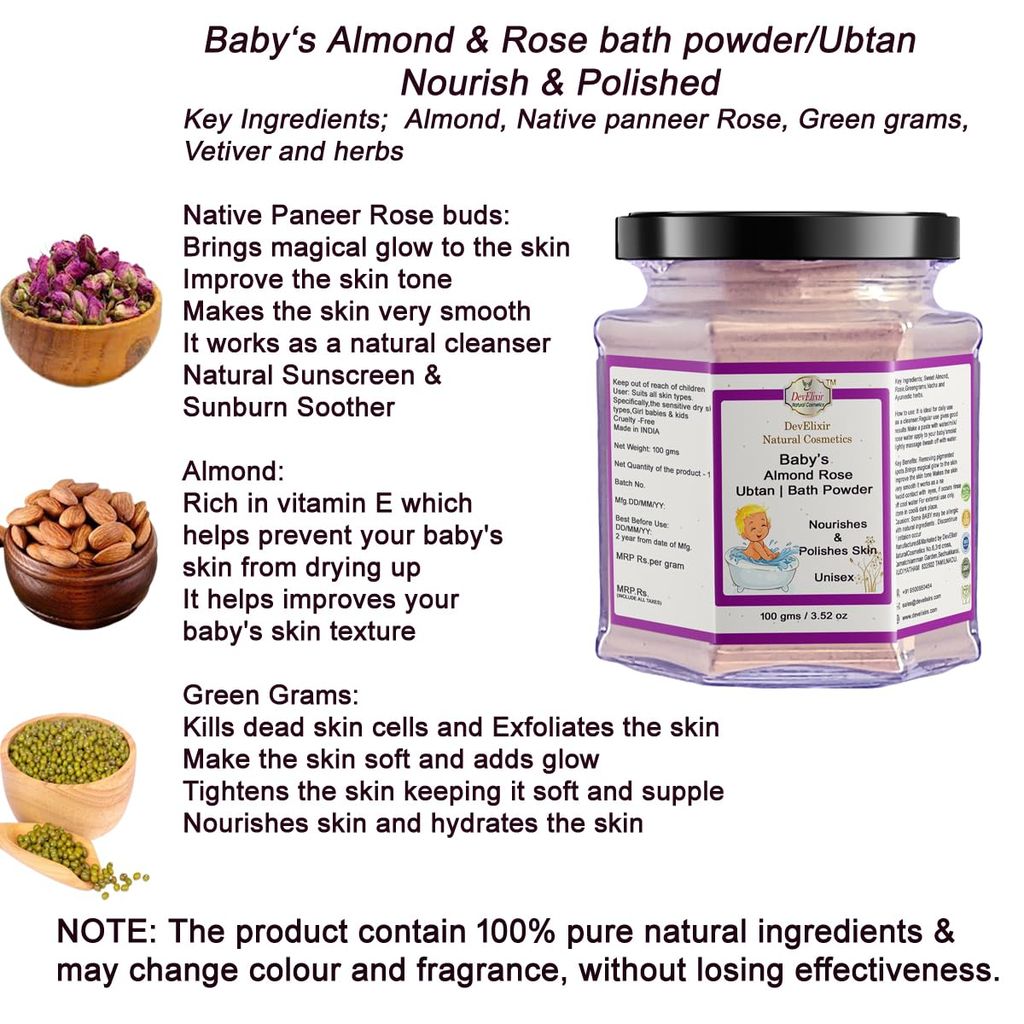 Baby Ubtan Almond Rose Nourishing | Naturally Glowing Skin | lighten skin tone | Opting Sensitive Skin view 2