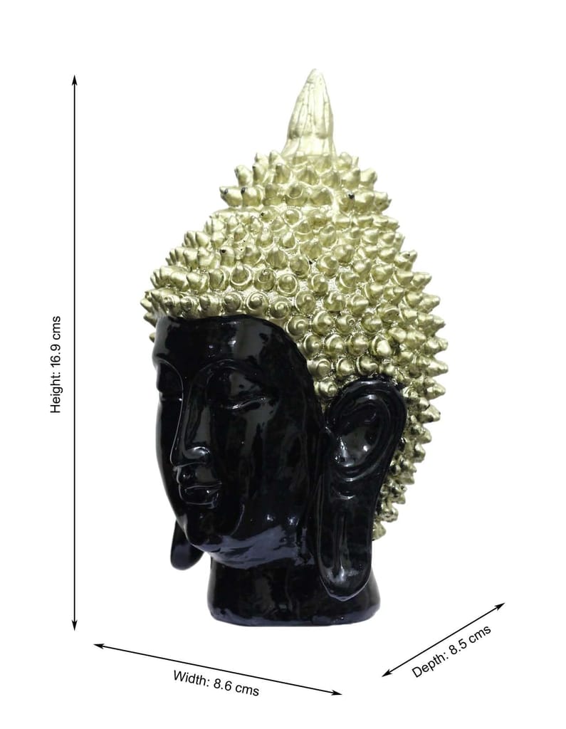 COPPERHOARD Gold Black Resin Meditating Buddha Head Statue with Beautiful Smile for Home Temple and Showpiece. view 2