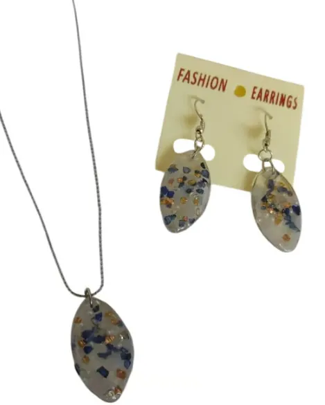 Elegant Resin Jewelry Pendant Set - Blue and Gold Necklace with Earrings view 2