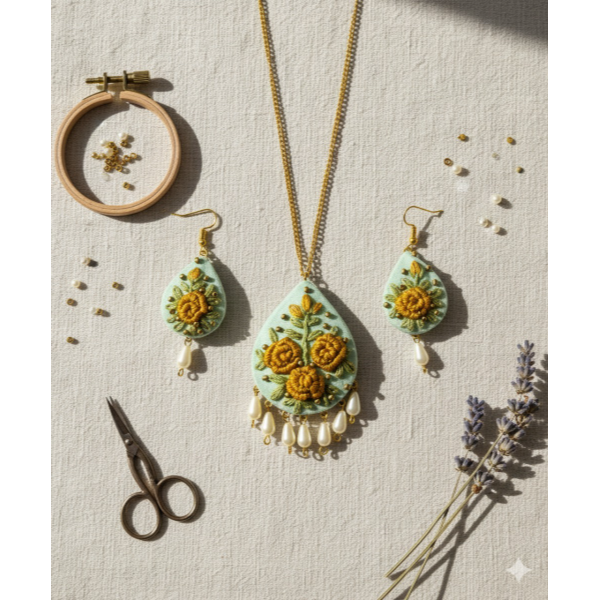 Handmade Mint Green Set With Golden Alloy Chain view 2