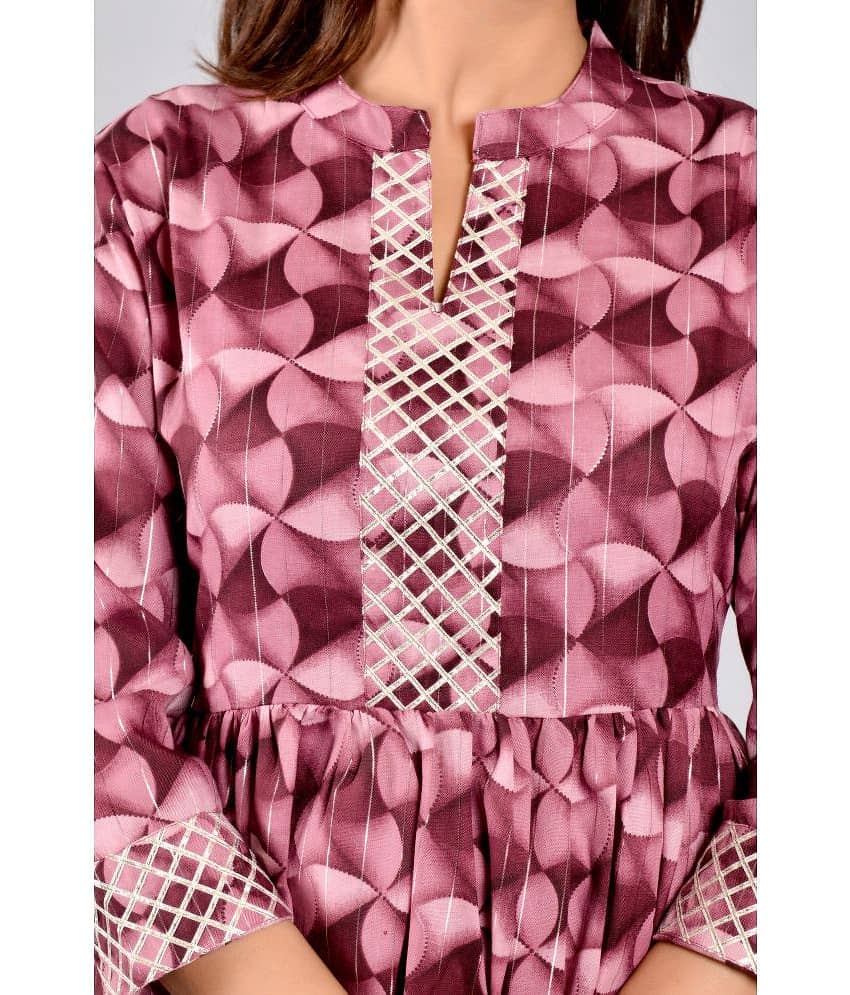 ZAMAISHA - Wine Rayon Women's Flared Kurti ( Pack of 1 ) view 2