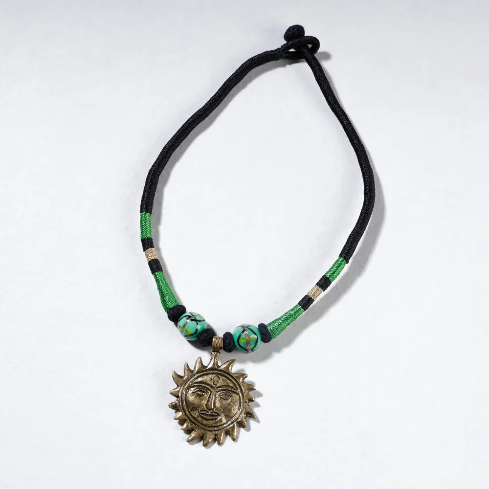 Green Patwa Thread & Brass Pendant Necklace