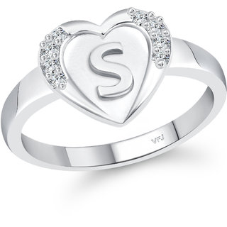 VFJ cz alloy Rhodium plated Valentine collection Initial"S"Letter in heart ring view 2
