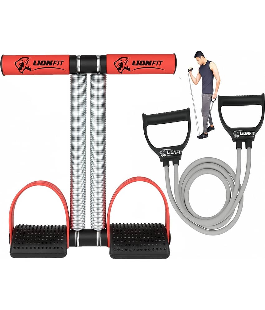 LIONFIT® Double Spring Tummy Trimmer with Resistance Tube for Men & Women | Home Gym Combo for Abs, Arms, Chest, Legs & Full Body Workout