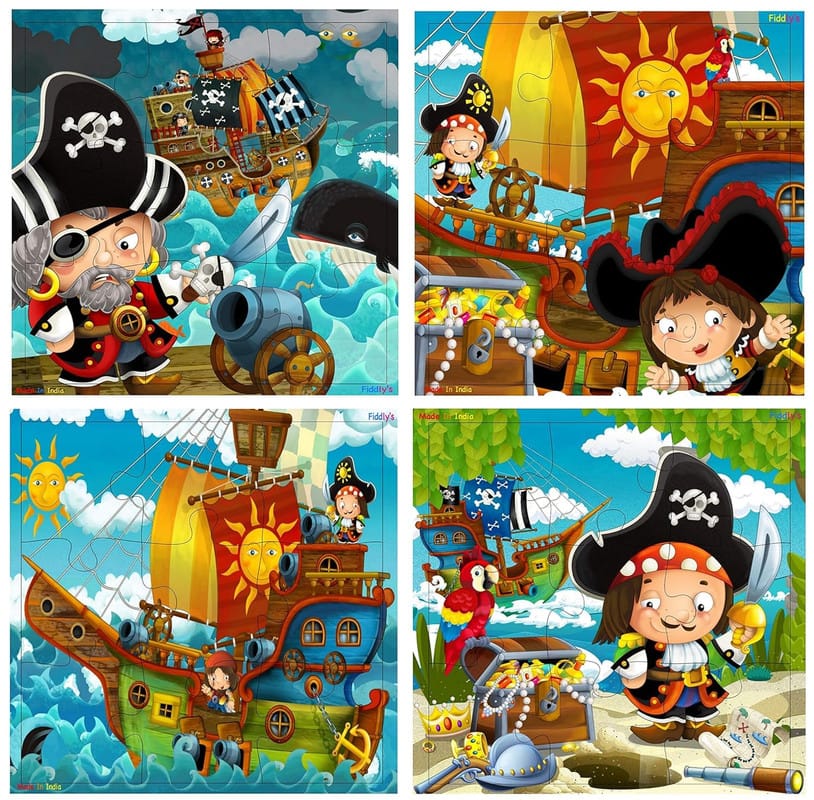 Fiddlys Kid's Wooden Jigsaw Puzzle Games for Children & Kids Paperless Puzzle - 9 Pieces (Pack of 4 Good Pirates) Age 3+ view 2