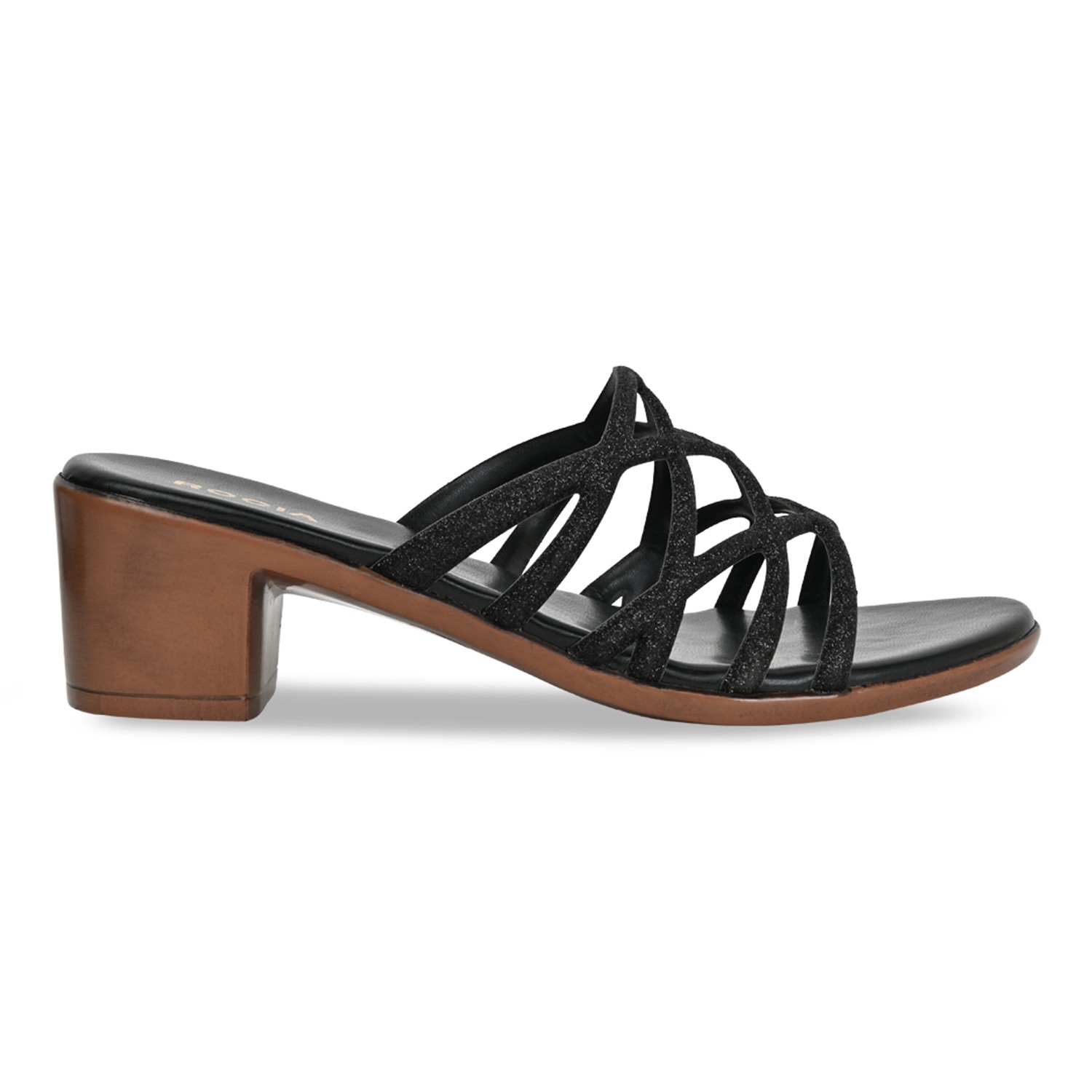 Black Women Shiny Strappy Block Heels view 2