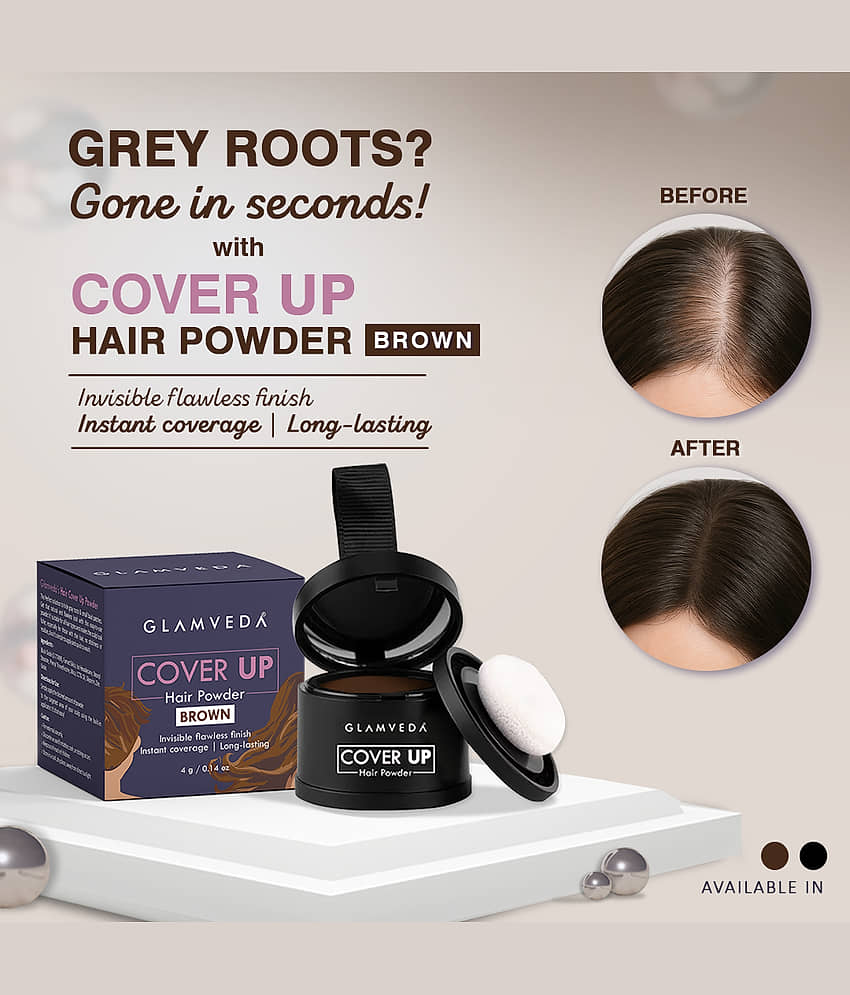 Glamveda Cover-Up Hair Powder, BrownCovers Grey Roots & Bald Spots Instantly, 4g view 2