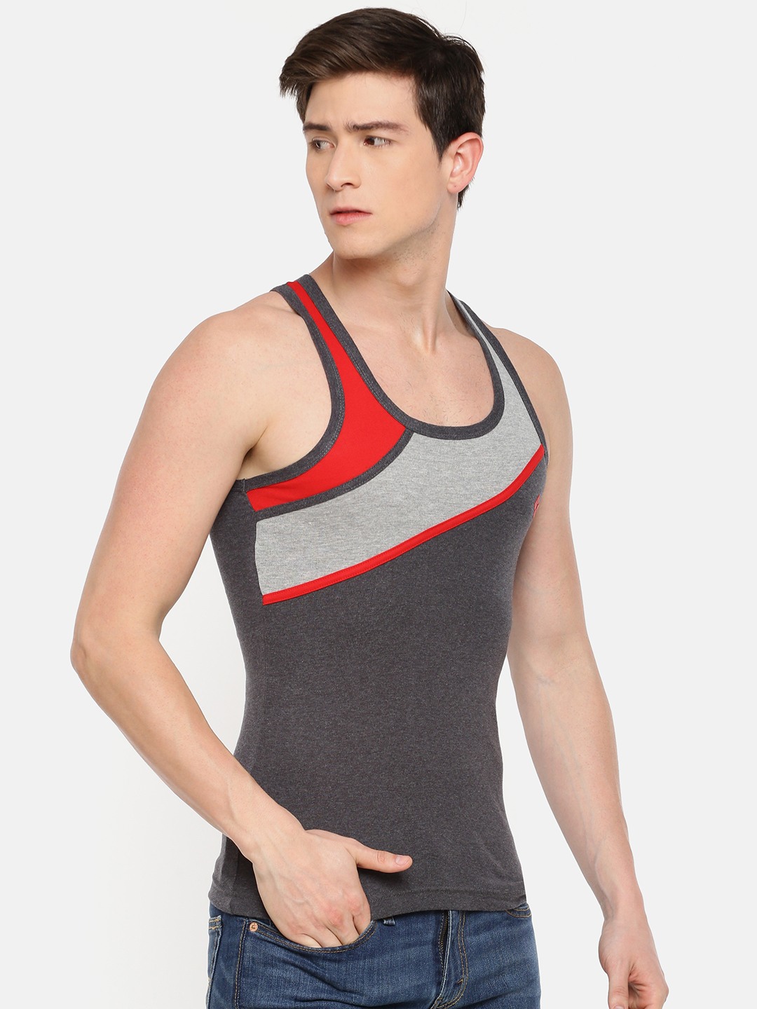 Men's Assorted Pack of 2 Solid Combed Cotton Racerback Styled Gym Vest view 2