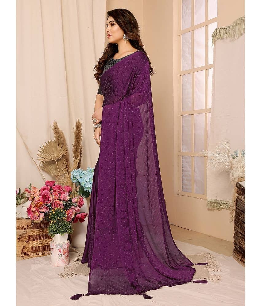 BLEESBURY Satin Embellished Saree With Unstitched Blouse Piece ( Pink ) view 2