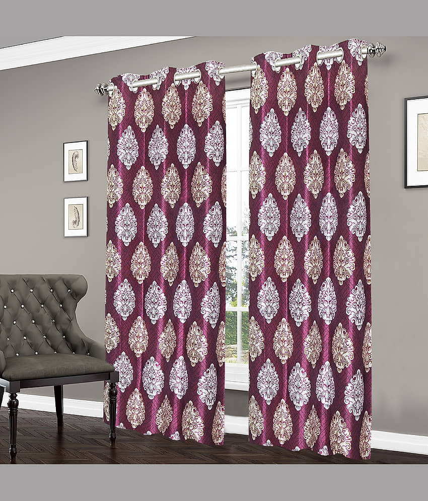 Home Candy Set of 2 Door Semi-Transparent Eyelet Polyester Wine Curtains ( 213 x 120 cm ) view 2